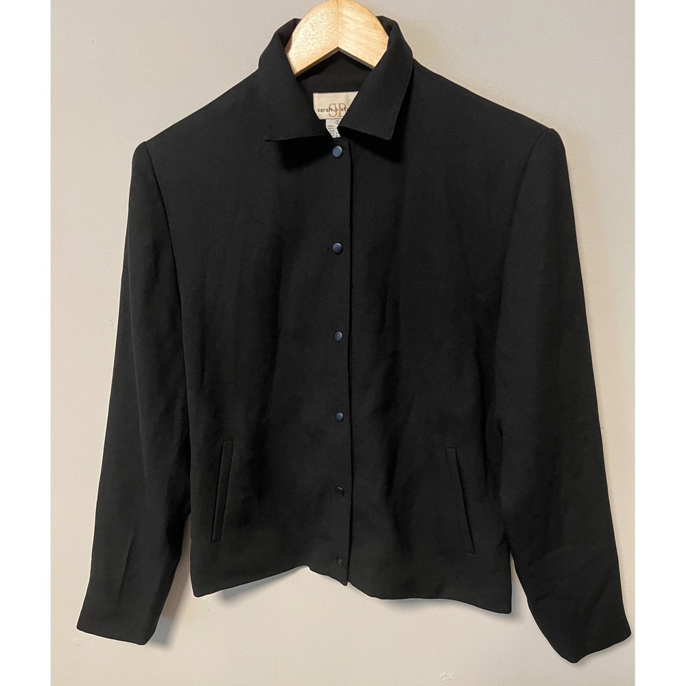 Sarah B Studio Jacket Women 6 Black Pre-owned Snap Front Collared